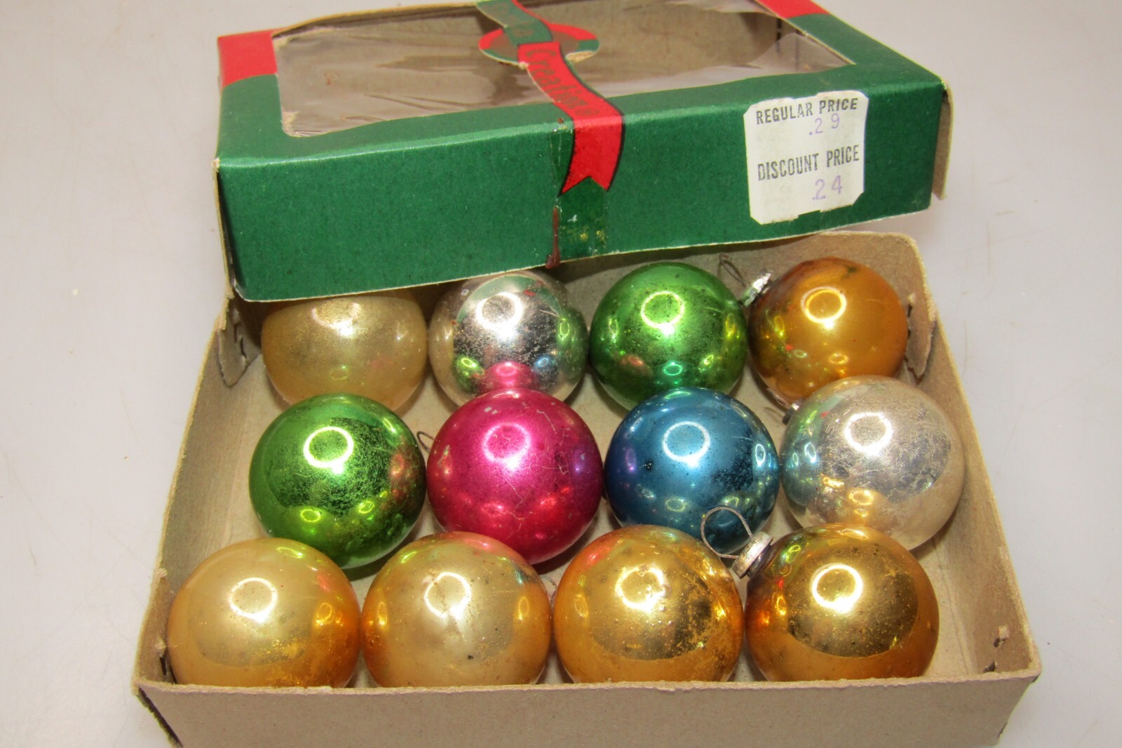 Lot Vintage Glass Feather Tree Color BALL Mini 25mm Christmas Ornament Japan