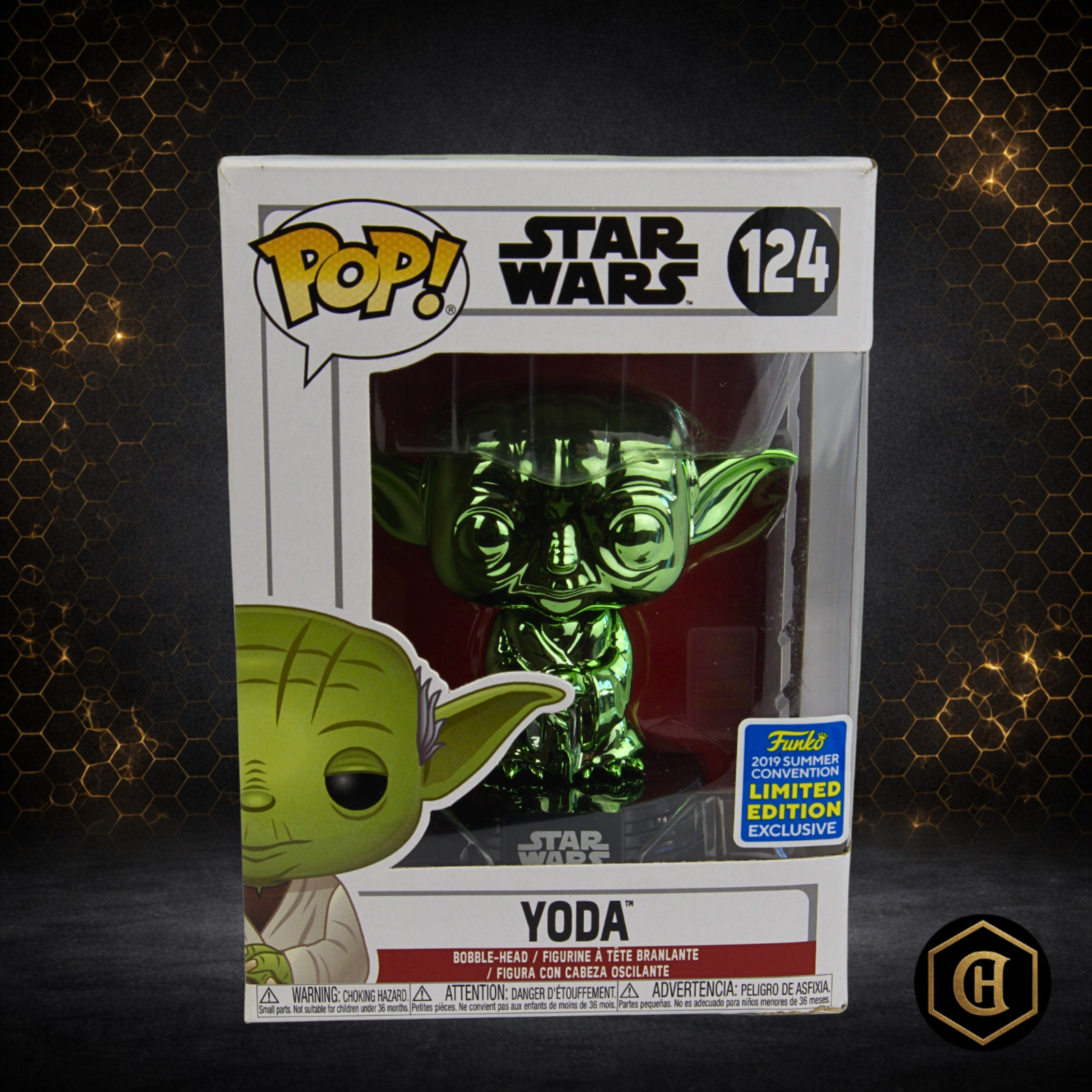 FUNKO POP! YODA(GREEN CHROME) #124 – 4″ VINYL BOBBLE-SAN DIEGO COMIC CON-VAULTED