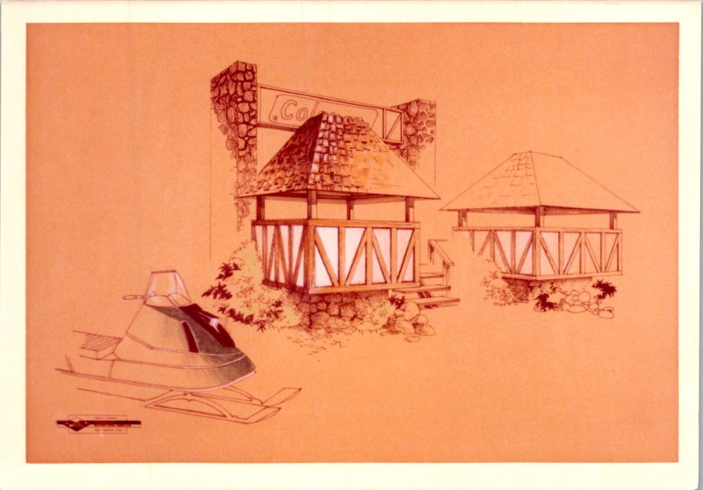 “Snowmobile Concept Art 1960s Winter Resort Scene Photograph Kodak Print”