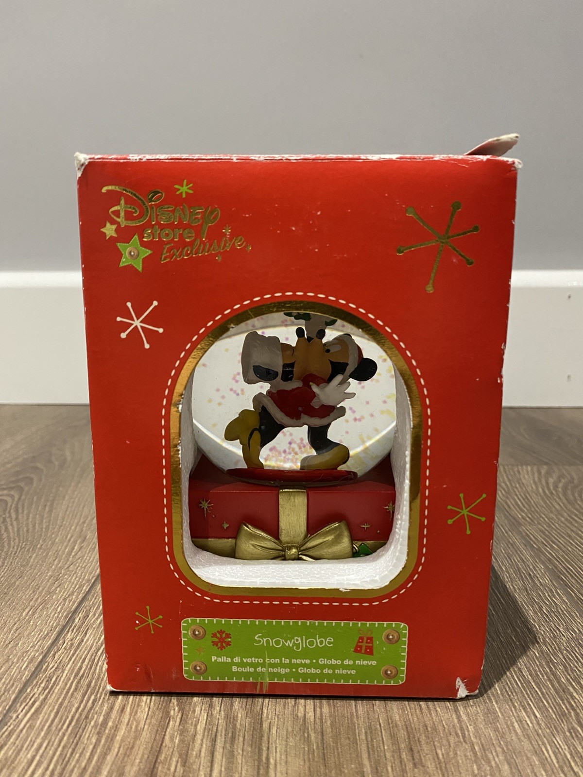 Disney Store Christmas 2007 Mickey & Minnie Mouse Xmas Snow Globe 5” Boxed