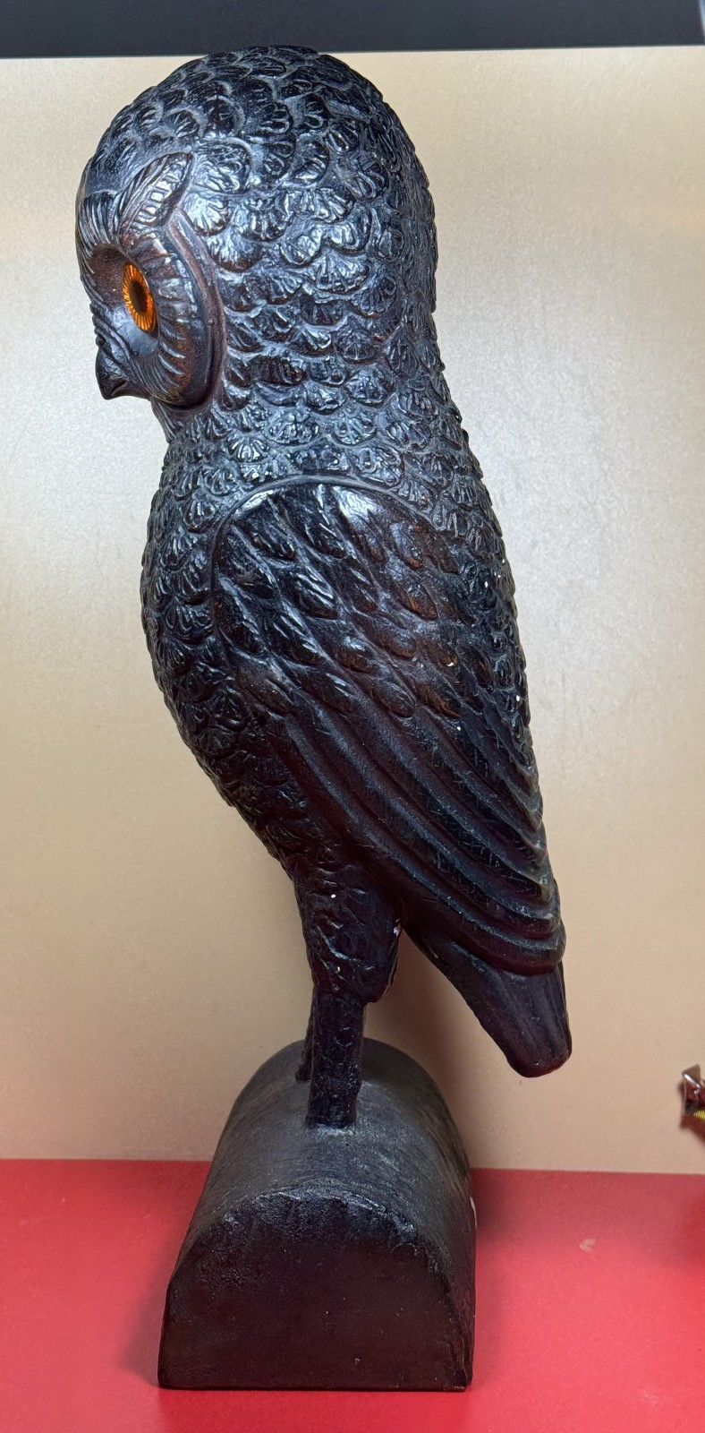 Tall, Vintage, Very Detailed One Piece, Owl Figure, Appears to be Molded Resin