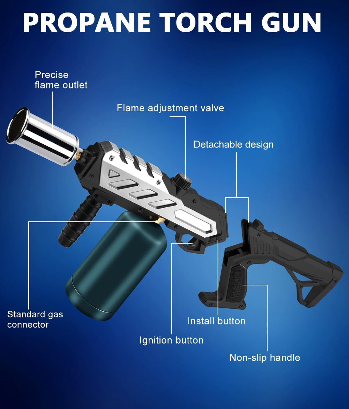 Powerful Propane Torch with Detachable Design, Kitchen Blow Torch Gun with Adjus