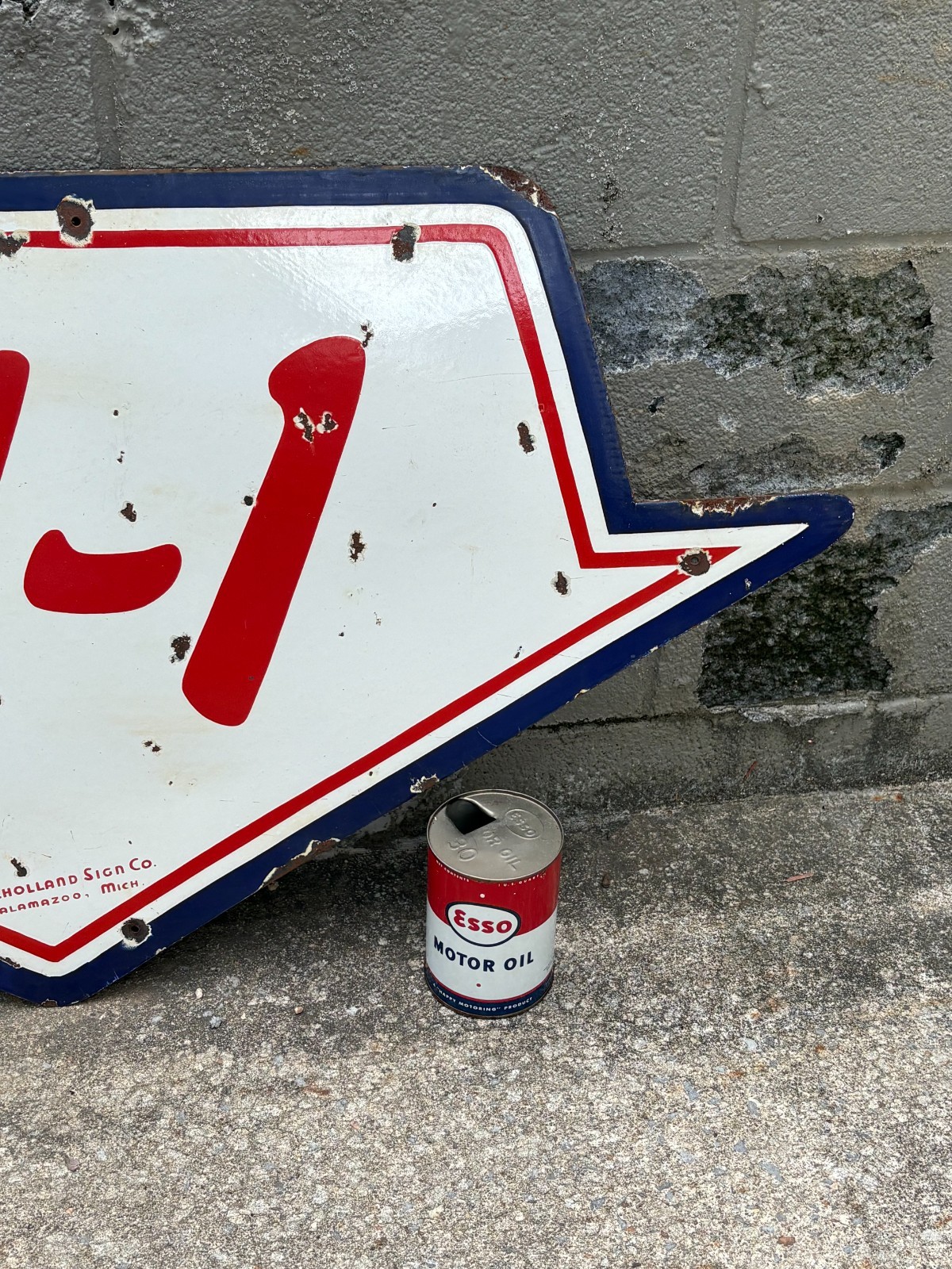ORIGINAL 1950’s “FORD A-1″ DOUBLE SIDED PORCELAIN DEALER SIGN, (46″x 24”) NICE