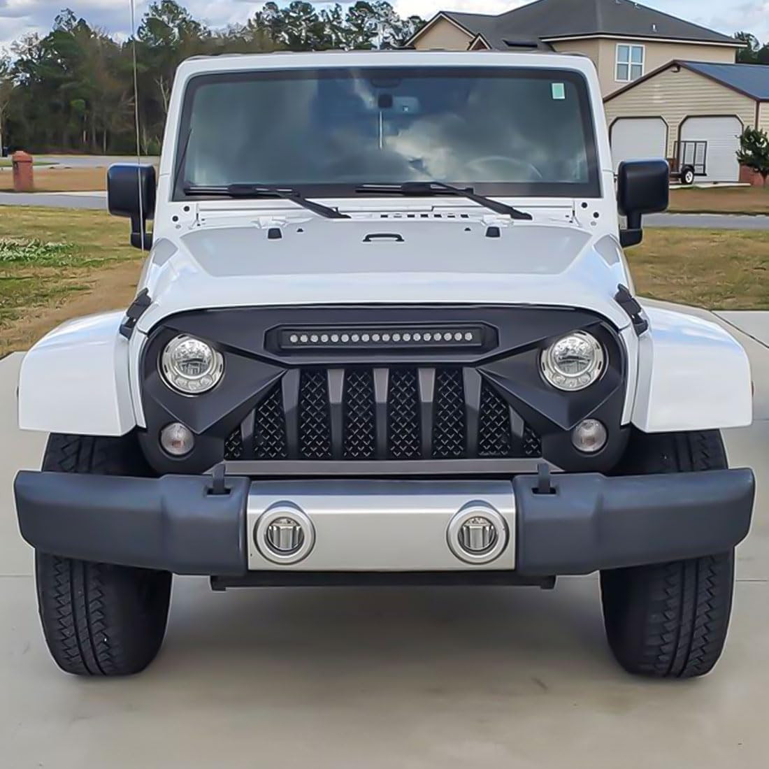 Front Grille with Offroad Lights Compatible with 2007-2018 Jeep Wrangler Rubicon