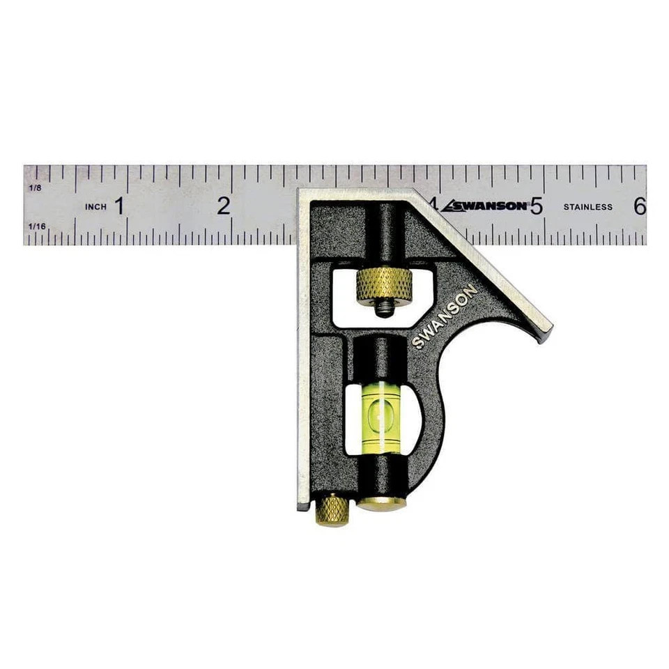 6 In. Pocket Combination Square with Stainless Steel Blade and Bubble Level