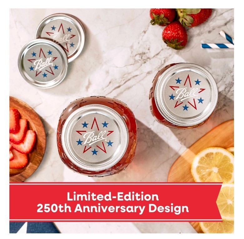BALL AMERICANA 250th ANNIVERSARY LIMITED ED. 12~PACK JAR LIDS ✨RED & BLUE STARS✨