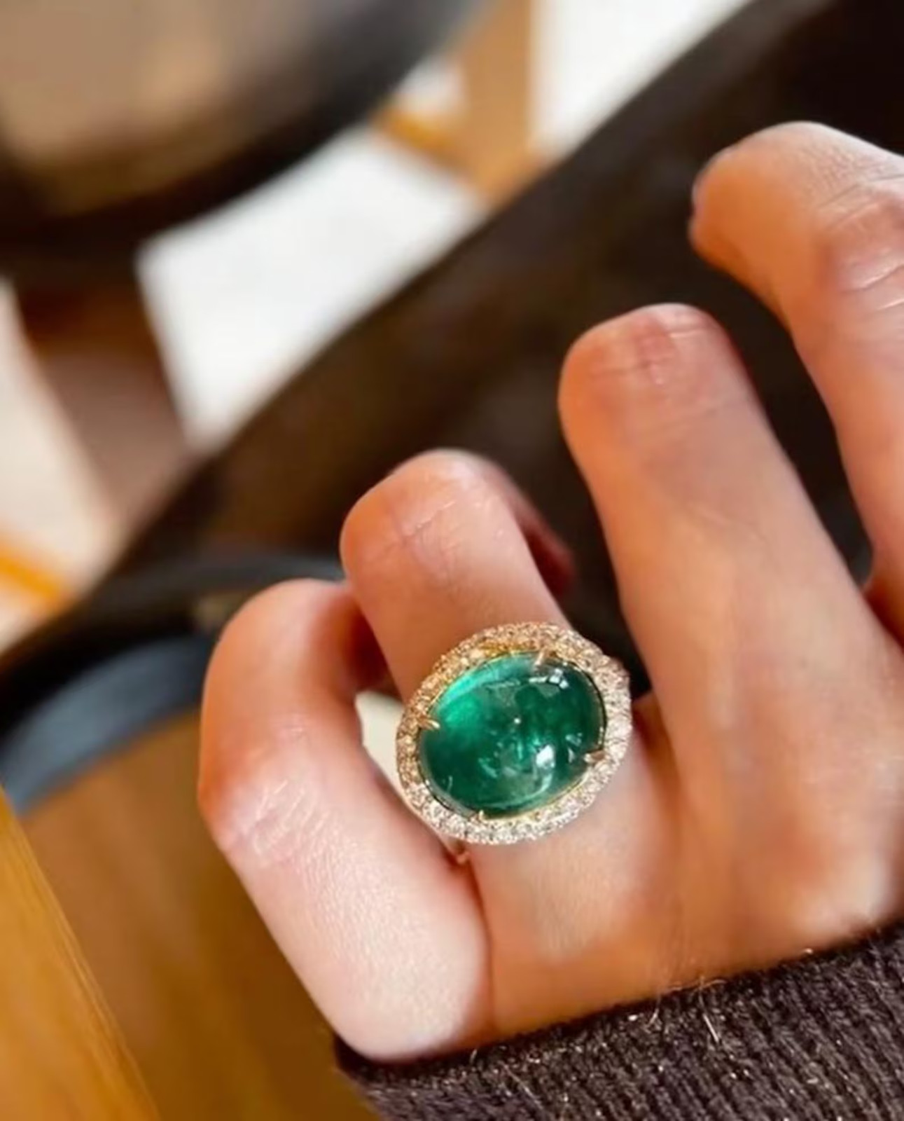 Emerald Cabochon & Diamond 18K Yellow Gold Over Womens Engagement Ring Size 5-12