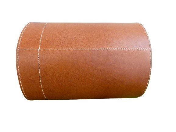 Cylindrical Round Leather Trash Can, Harness Leather Office Bin Home Gift