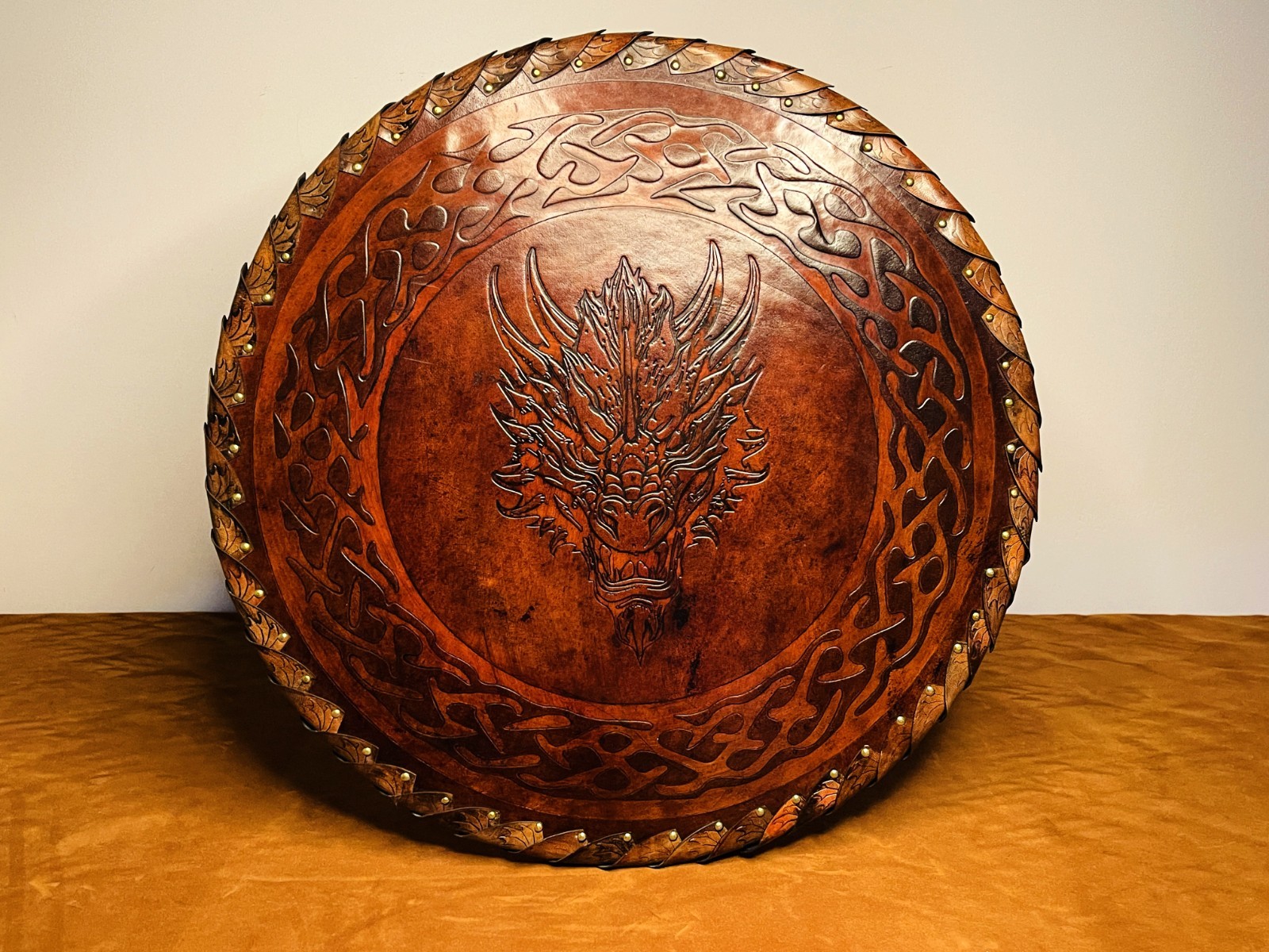Leather Dragon Shield | Handmade Leather Covered Dragon Viking Shield