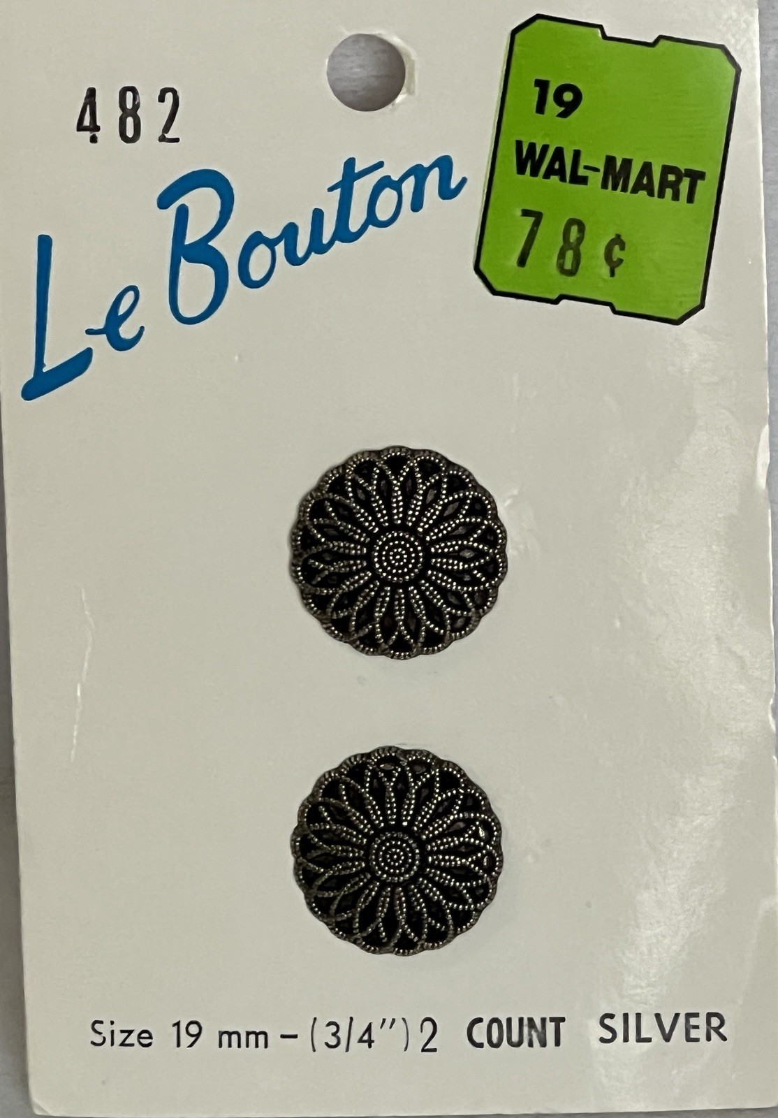 2 LeBouton Antique Silver Tone Metal Buttons Shank 19mm 3/4in Daisy Flower Italy