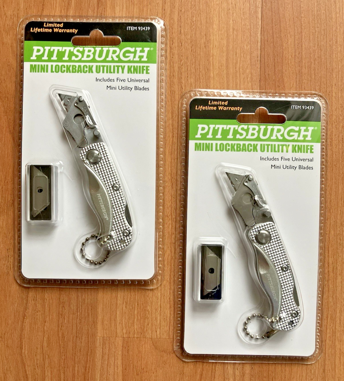 Two Mini Folding Lock-Back Utility Knives (SILVER) Extra 5 Blades, Key Chain …