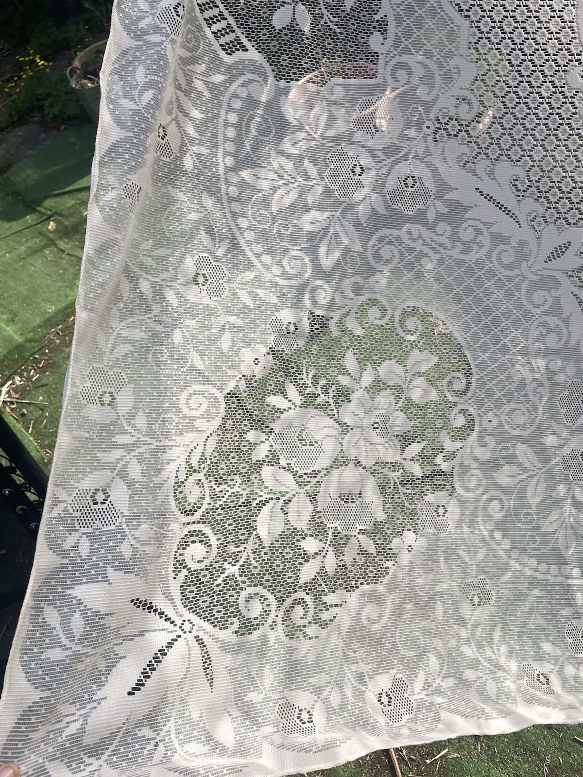 Vintage Nottingham Lace Large Polyester Tablecloth Beige 220x170cm (B83