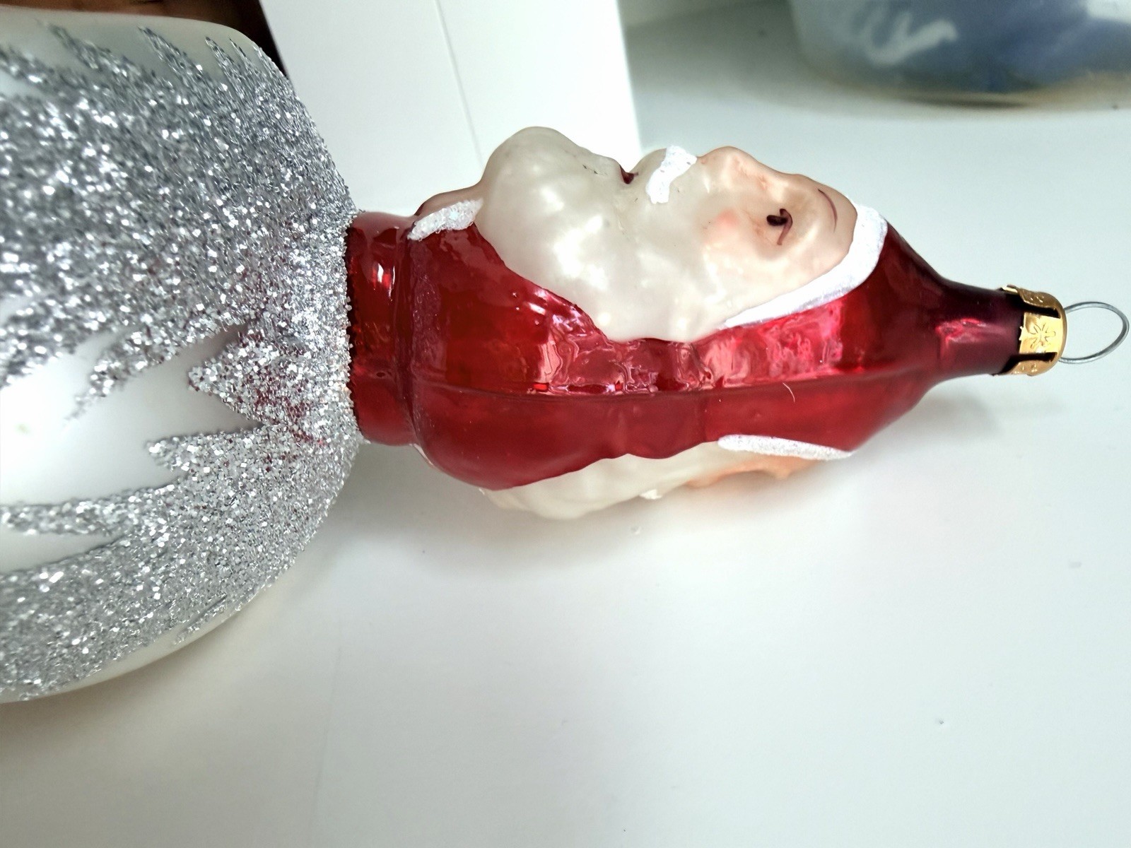 Early Christopher Radko Two-Sided Santa “Reflector” Christmas Ornament 92-102-0