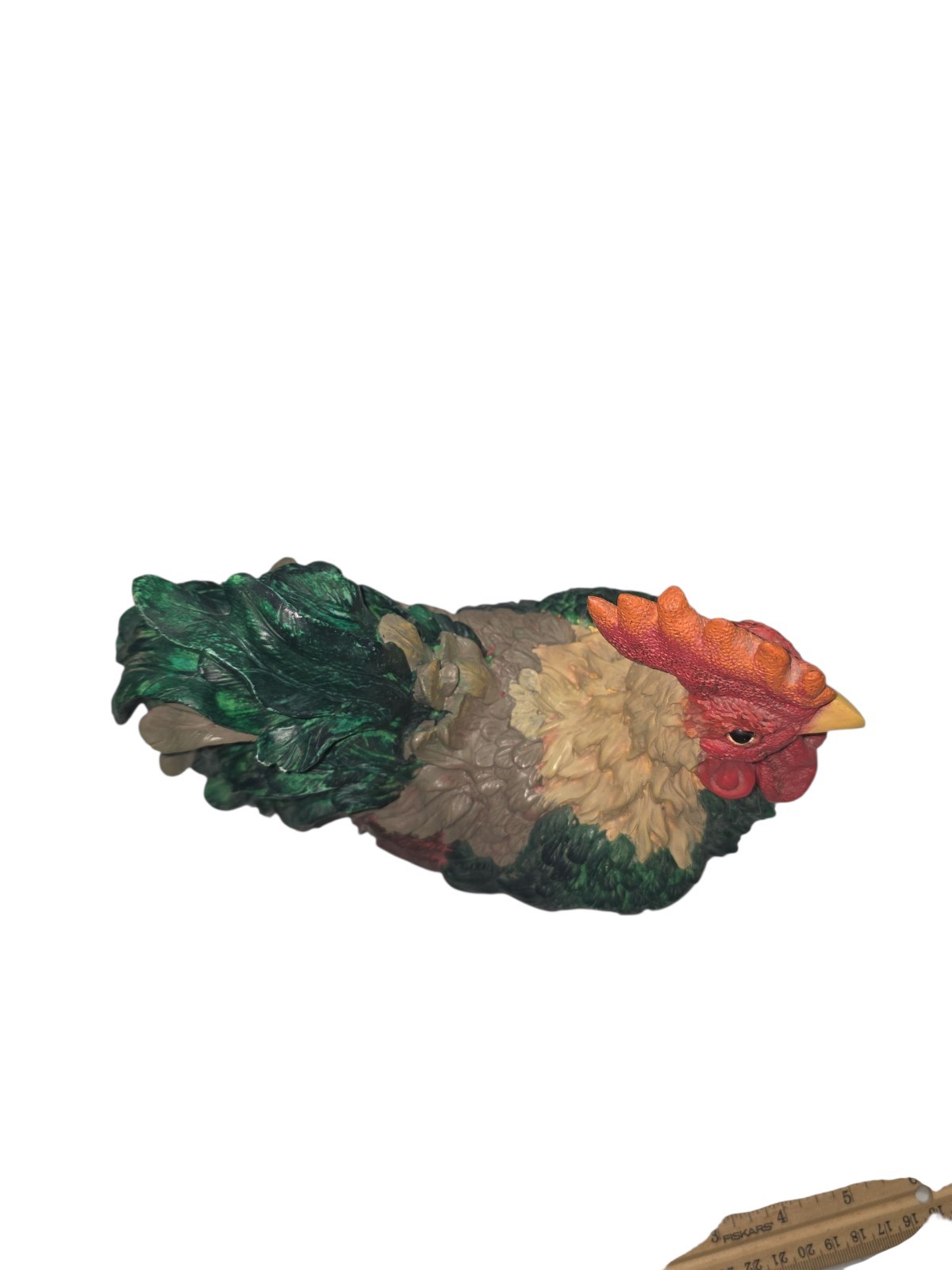 Vintage ABC Distributing Sitting Rooster 9.5x5x7.5 Green Red Beige Gold