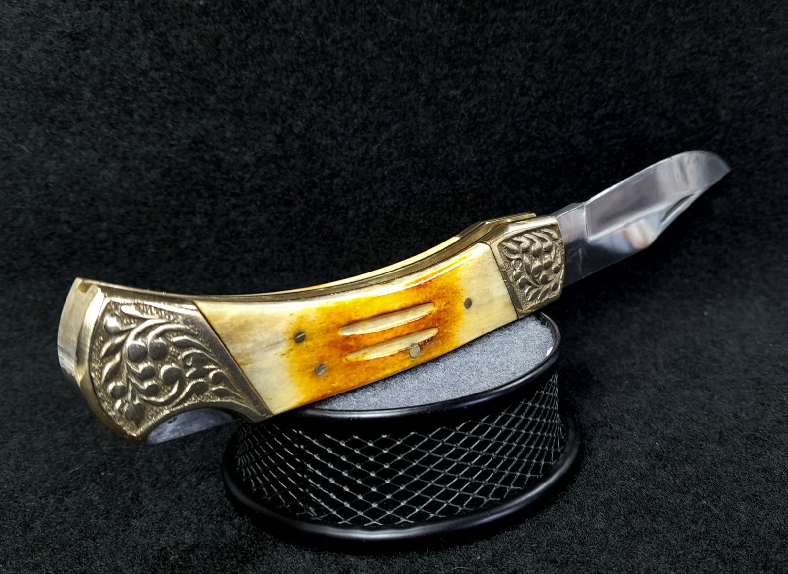 Vintage Genuine Bone & Brass Handle Collectible Pocketknife Clip Point 8.75″
