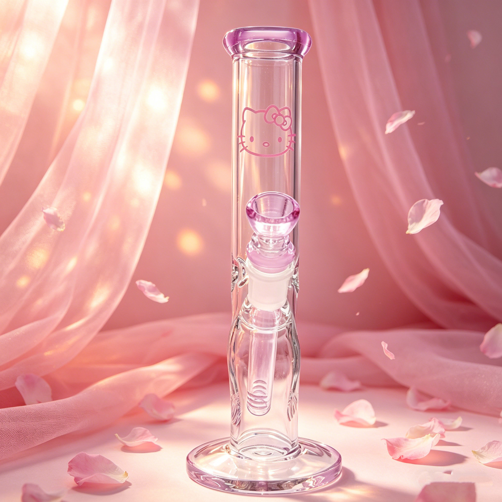 Pink 10″ Glass Bong Kitty Straight Tube Cute Girly Smoking Water Pipe Hookah USA