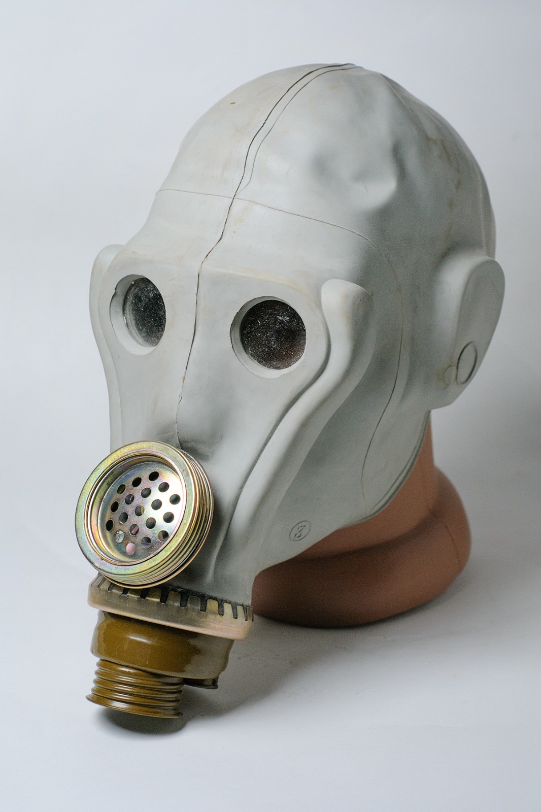 Rubber mask gray color from a warehouse of the Soviet period
