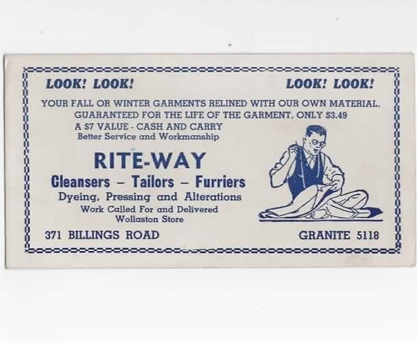 Quincy Massachusetts ink blotter Rite-Way tailors c1930