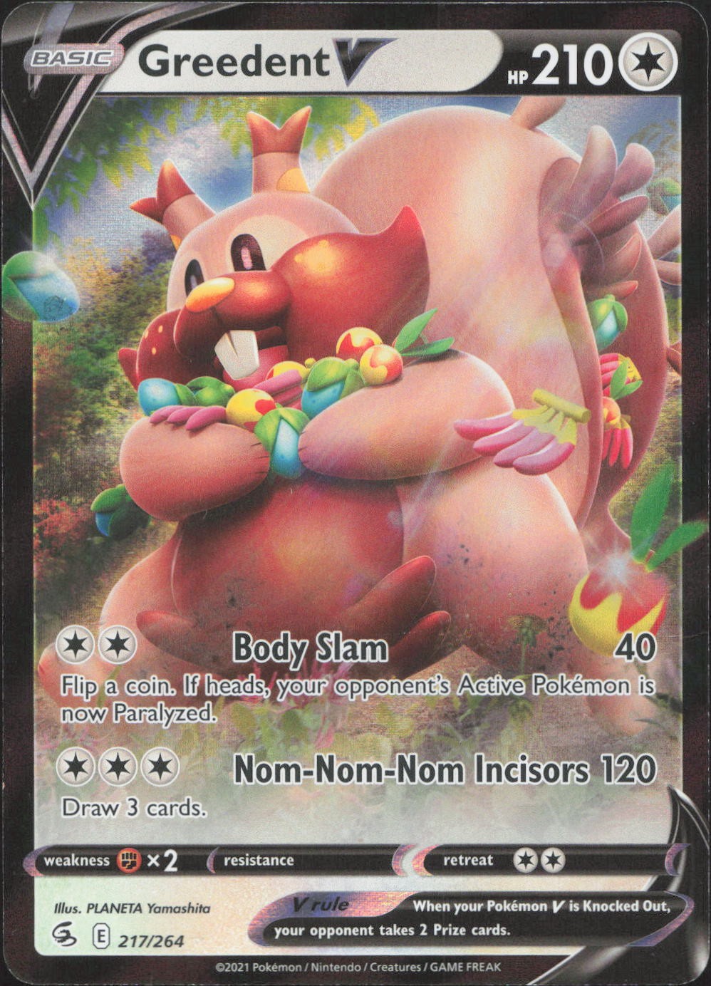 Greedent V 217/264 Holo V Rare Fusion Strike Pokemon Near Mint