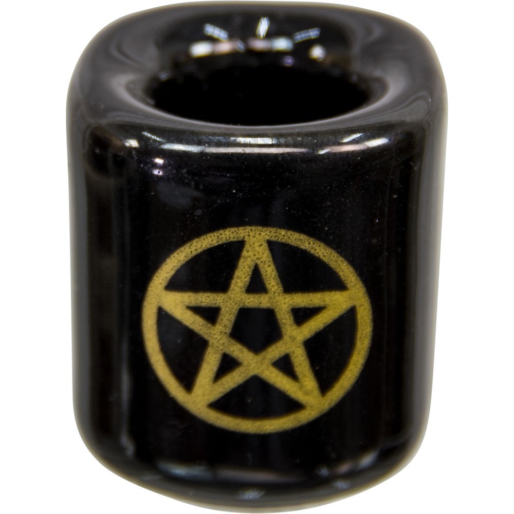 Black Chime (Mini Taper) Candle Holder with Gold Pentacle!