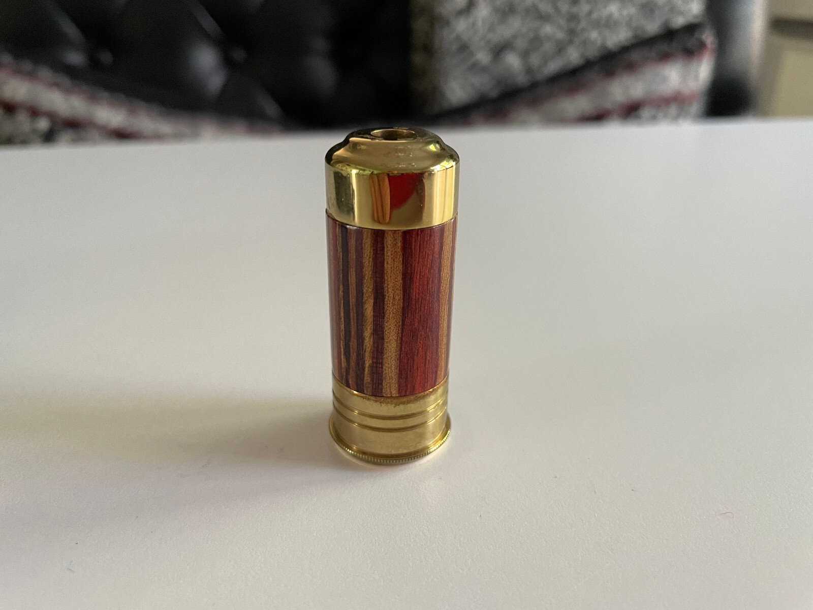 VAN CORT INSTRUMENTS DERRINGER BULLET SHAPE KALEIDOSCOPE WOOD BRASS LEATHER BAG