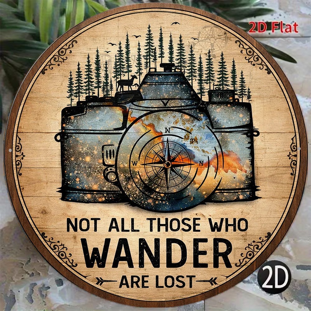 2D Flat, 1pc Tin Metal Signs Home Décor 8×8 Inch Round, Vintage Plaque with “Tra