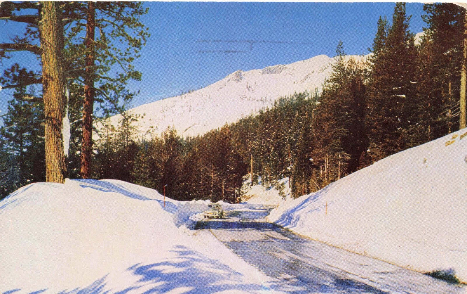 Snow Covered Roads Vintage Chrome PC California(?) Route 50 Posted 1957
