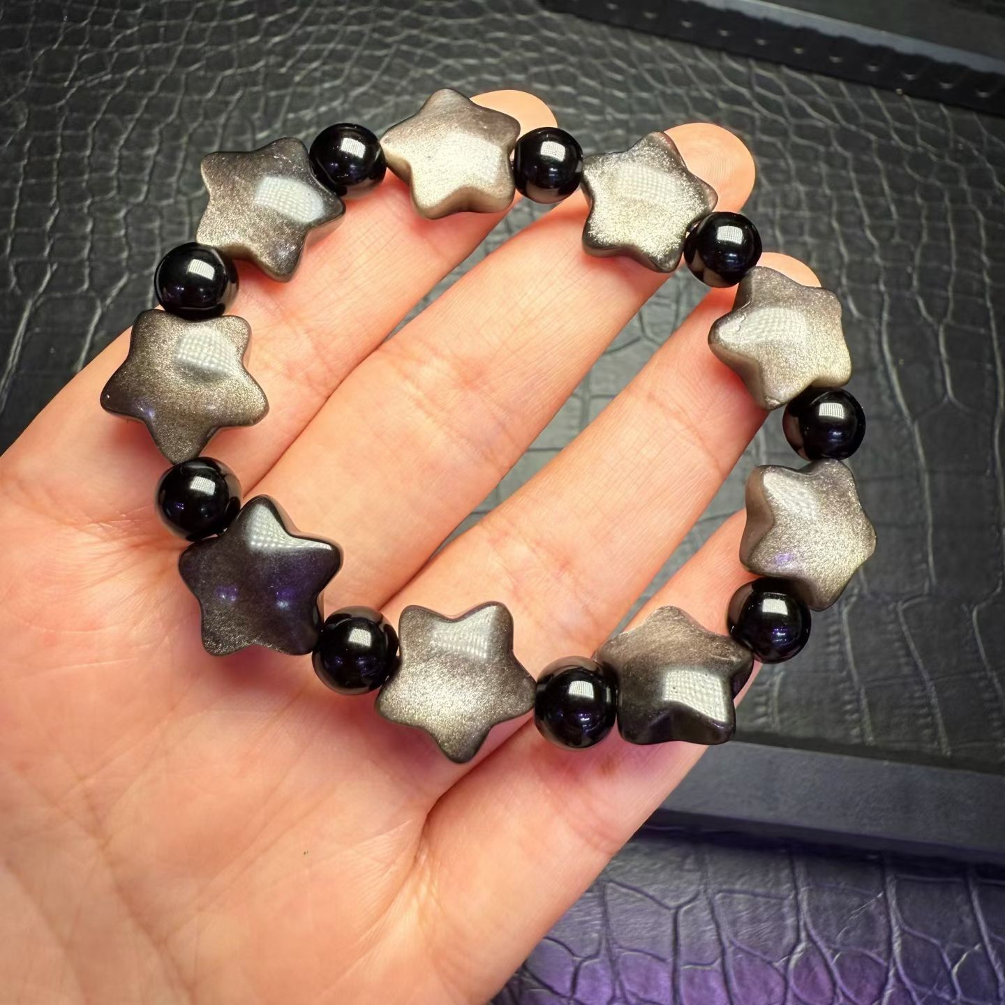 1pcs Natural Silver Sheen Obsidian Start Stretch Bracelet
