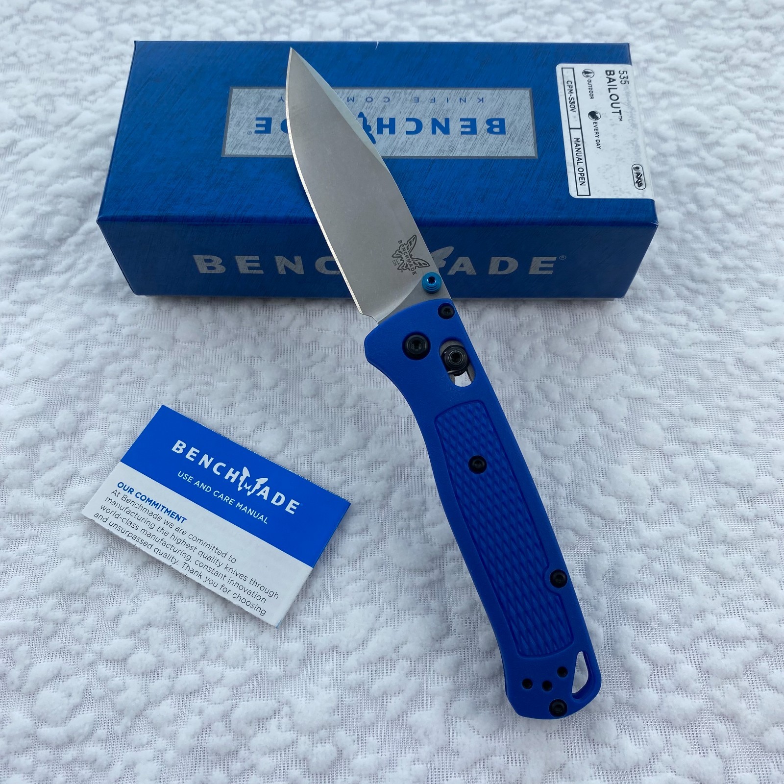 Benchmade 535 Bugout Folding Knife Custom Crater Blue Grivory Handle S30V Blade