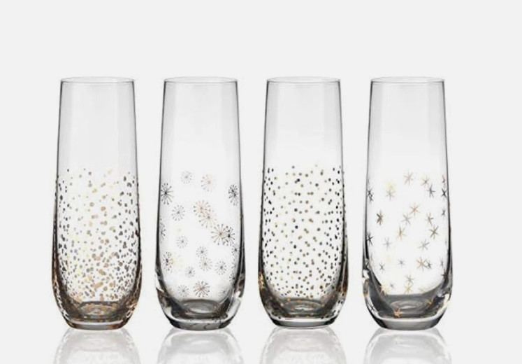 Mikasa Party 9.5-Oz Stemless Flutes, Set of 4, Gold Trim Glassware