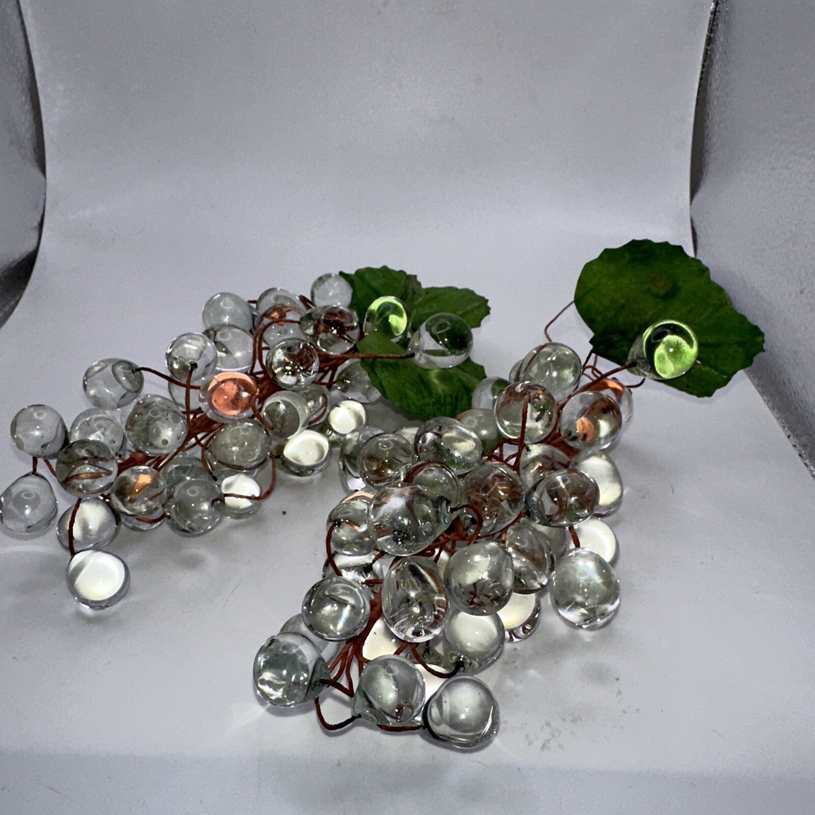 Lot of 2 Clear Glass Grape Grapes Clusters With Leaves MCM