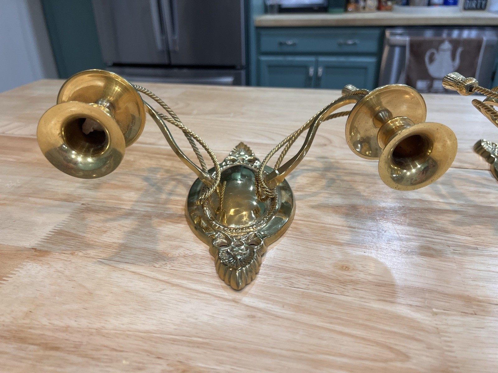 2 VTG 8″ Solid Brass 2-Arm Candle Polished Gold Finish Hollywood Regency