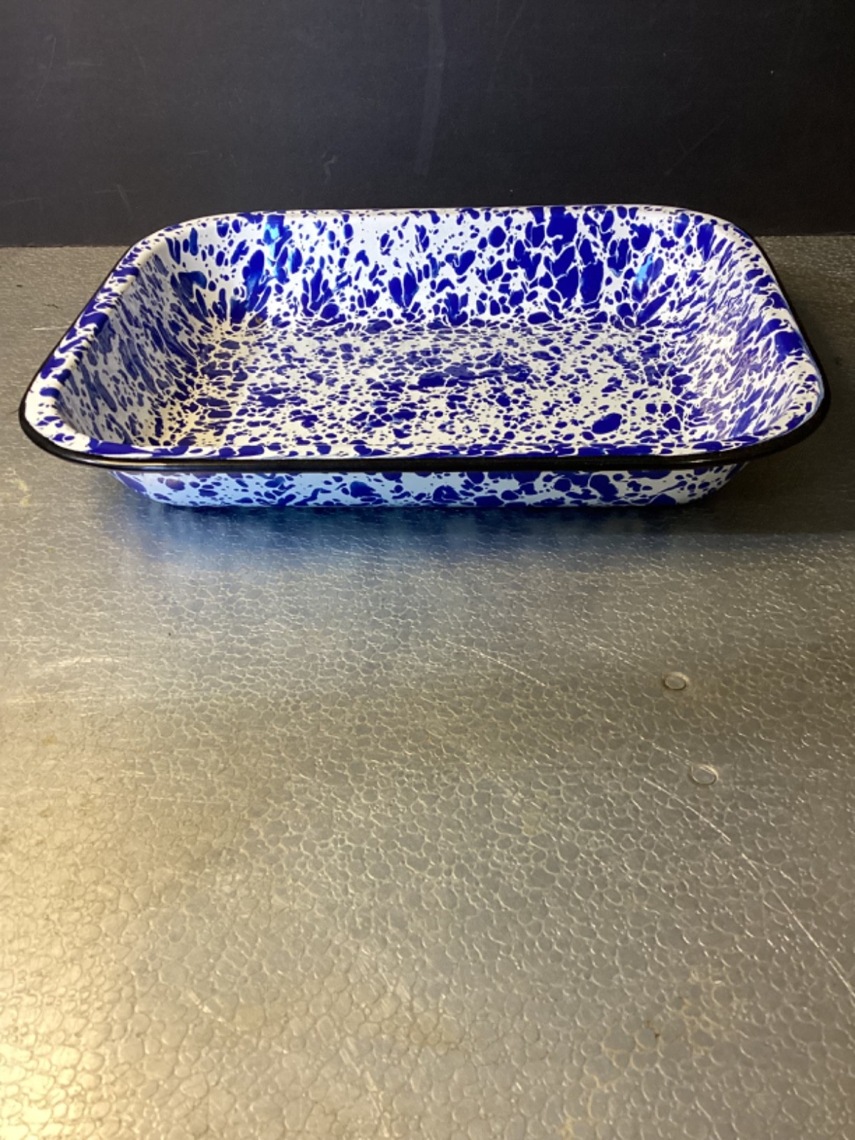 Blue & White Splatter Speckled Enamelware Casserole Baking Dish – 11” x 9”