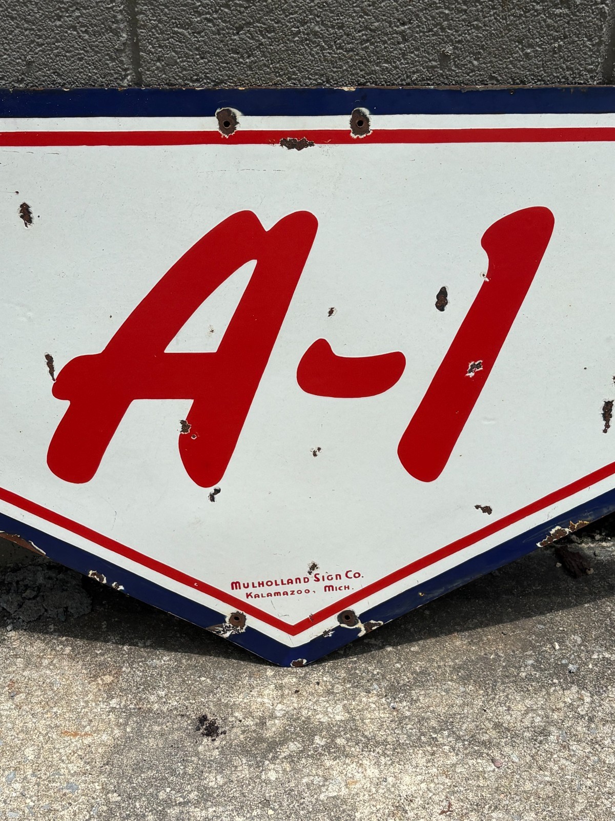 ORIGINAL 1950’s “FORD A-1″ DOUBLE SIDED PORCELAIN DEALER SIGN, (46″x 24”) NICE