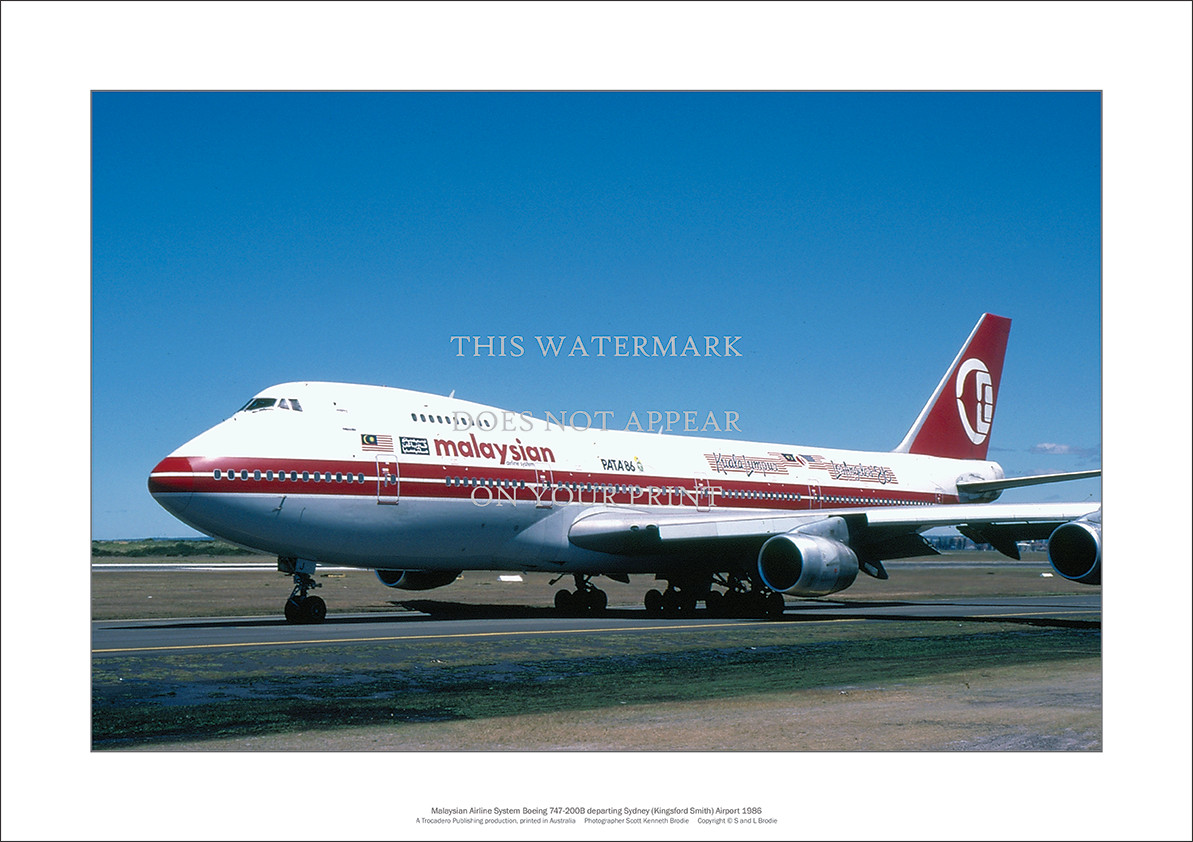 Malaysian Airline System Boeing 747-200 A3 Art Print – MAS – 42 x 29 cm Poster