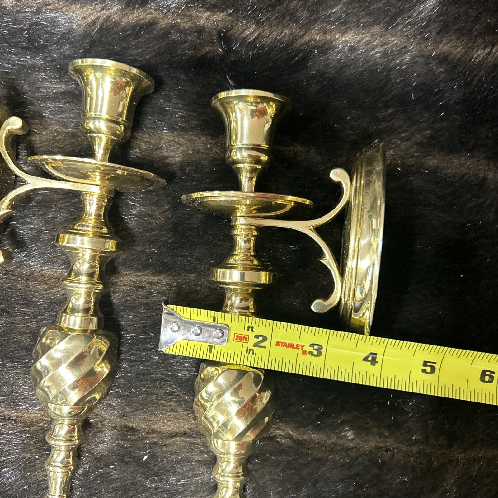 2 Solid BRASS Vintage Candlestick Wall Mount Sconce Candle Holders New Old Stock