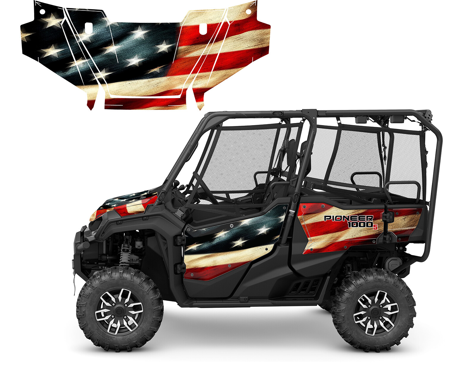 Honda Pioneer 1000-5 Limited 2016-2025 graphics wrap kit Tattered American Flag