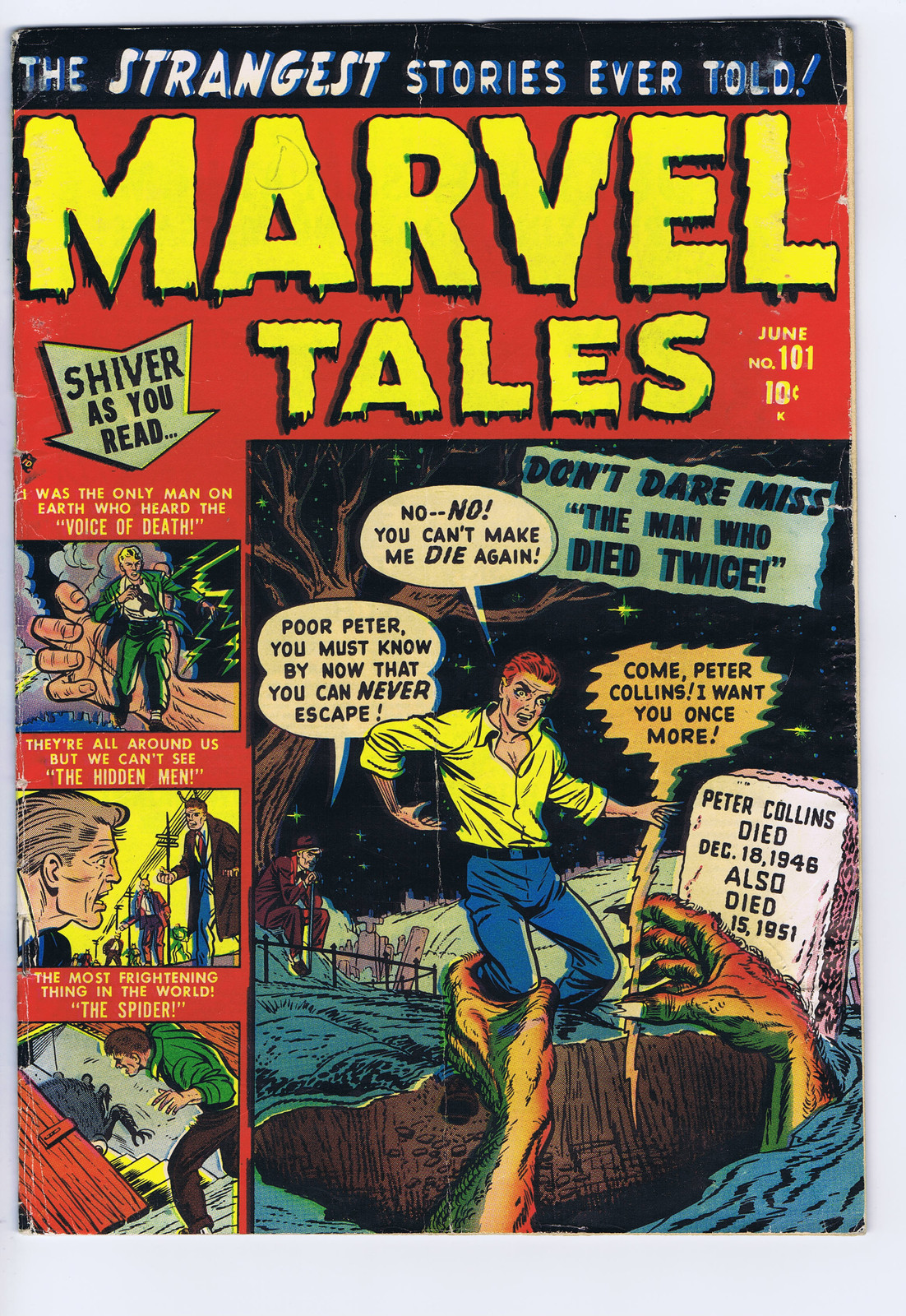 Marvel Tales #101 Atlas 1951 ” The Spider !” The Hidden Men ! Voice of Death !