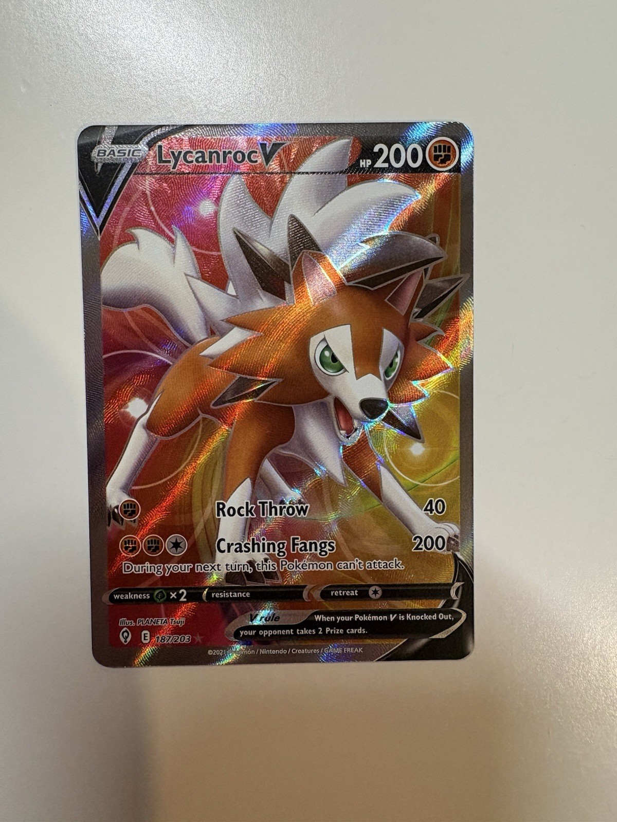 Pokemon Card Lycanroc V 187/203 Ultra Rare Evolving Skies Near Mint