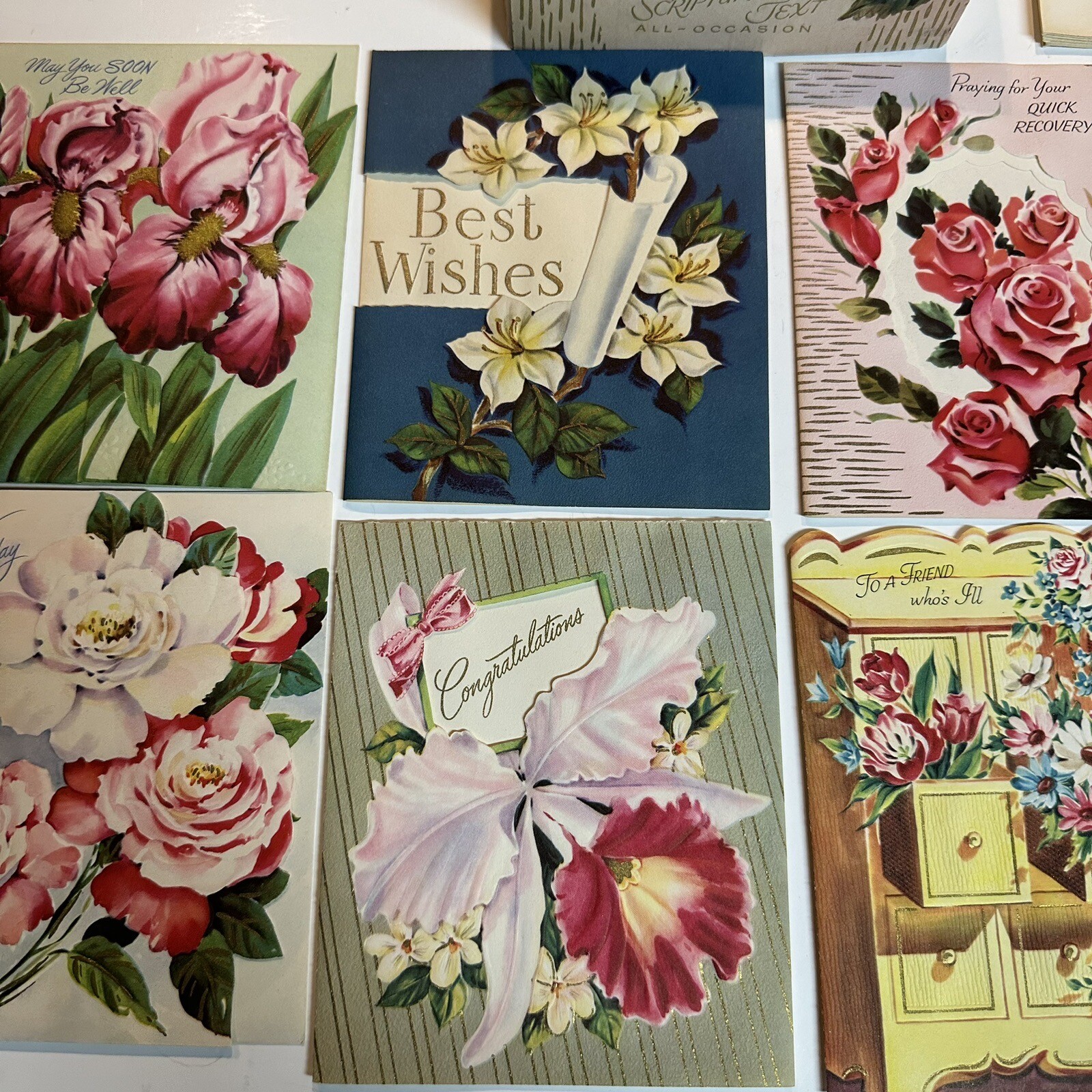 Vtg Scripture Text All Occasions 8 Cards 6 Env Retro Florals Birthday Get Well