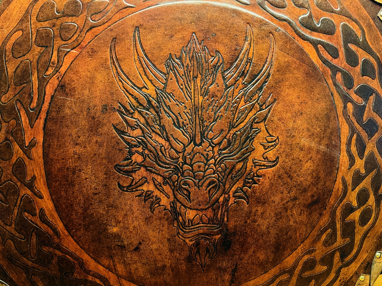 Leather Dragon Shield | Handmade Leather Covered Dragon Viking Shield