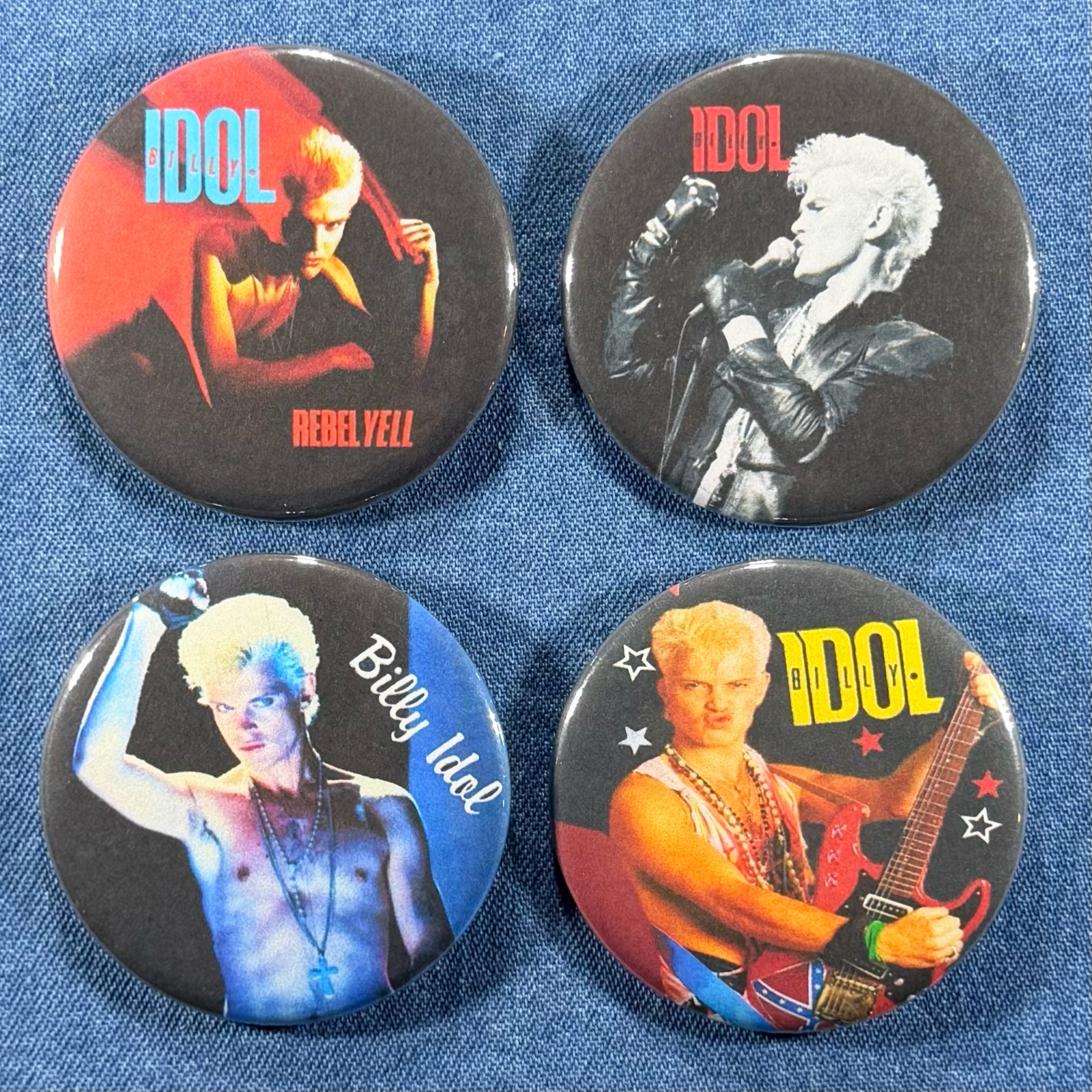 Billy Idol 80s Rock New Wave 2.25″ Pinback Buttons Retro Dance Music 4 Pins Set