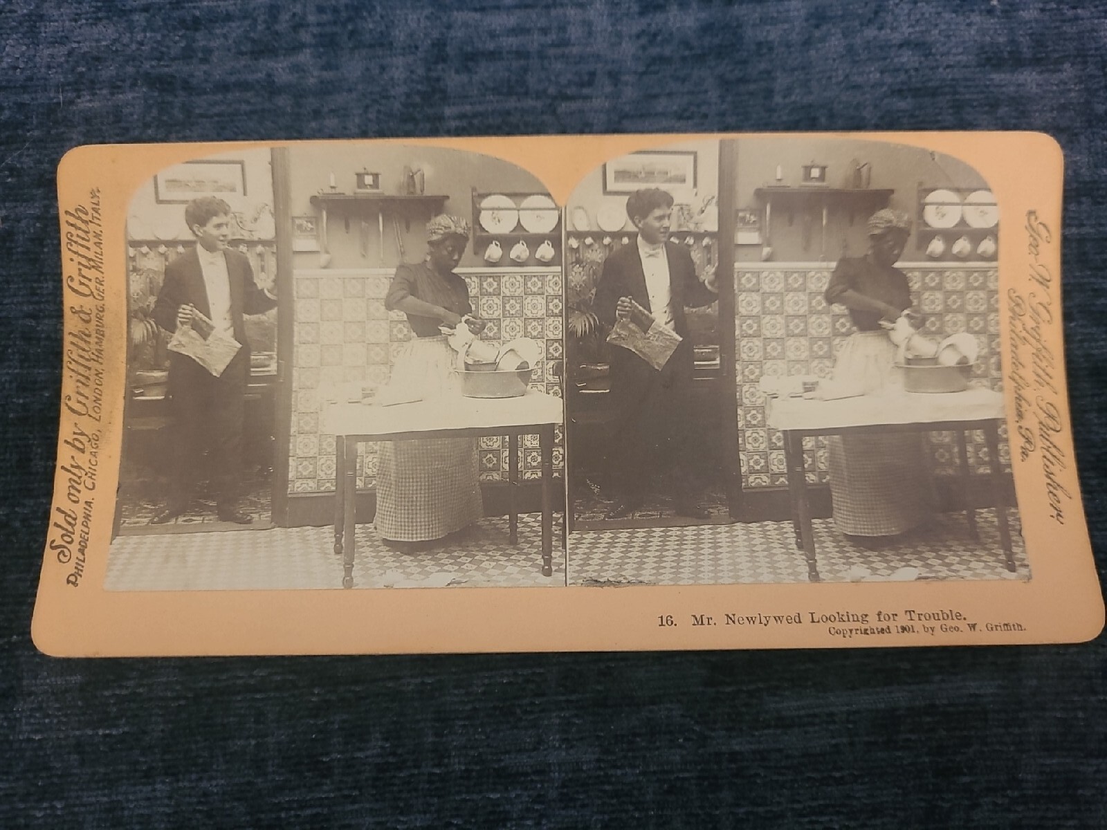 Mr Newly Wed Looking For Trouble I901 Stereoview With Black Memorabilia Worker