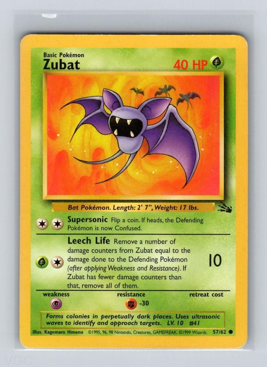 Zubat 57/62 Common Fossil Unlimited Pokemon MODERATELY PLAYED