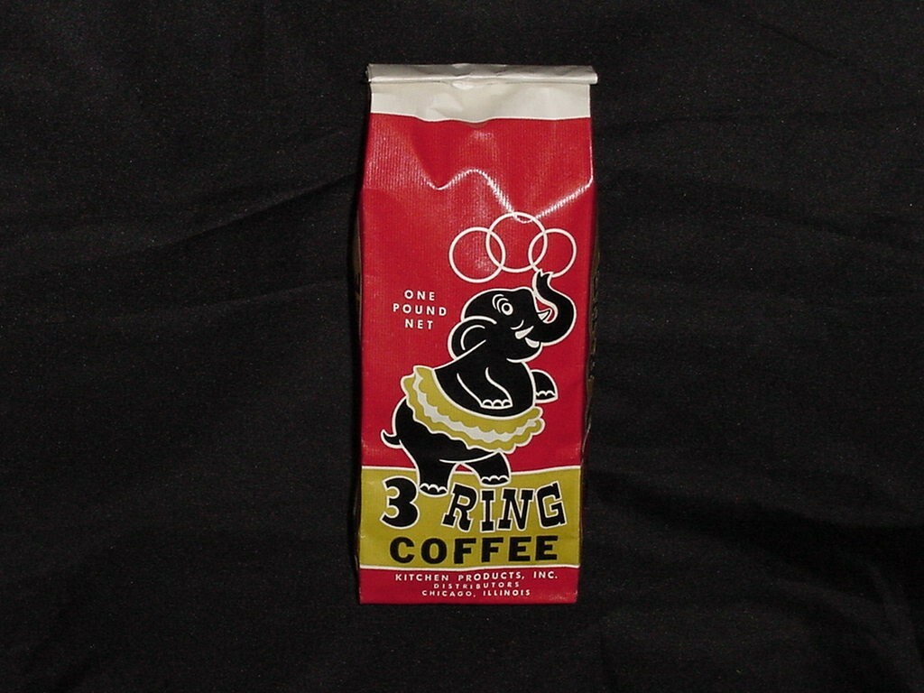 3 Ring Coffee Bag Vintage 1 LB Kitchen Products Distributors Chicago, Illinois