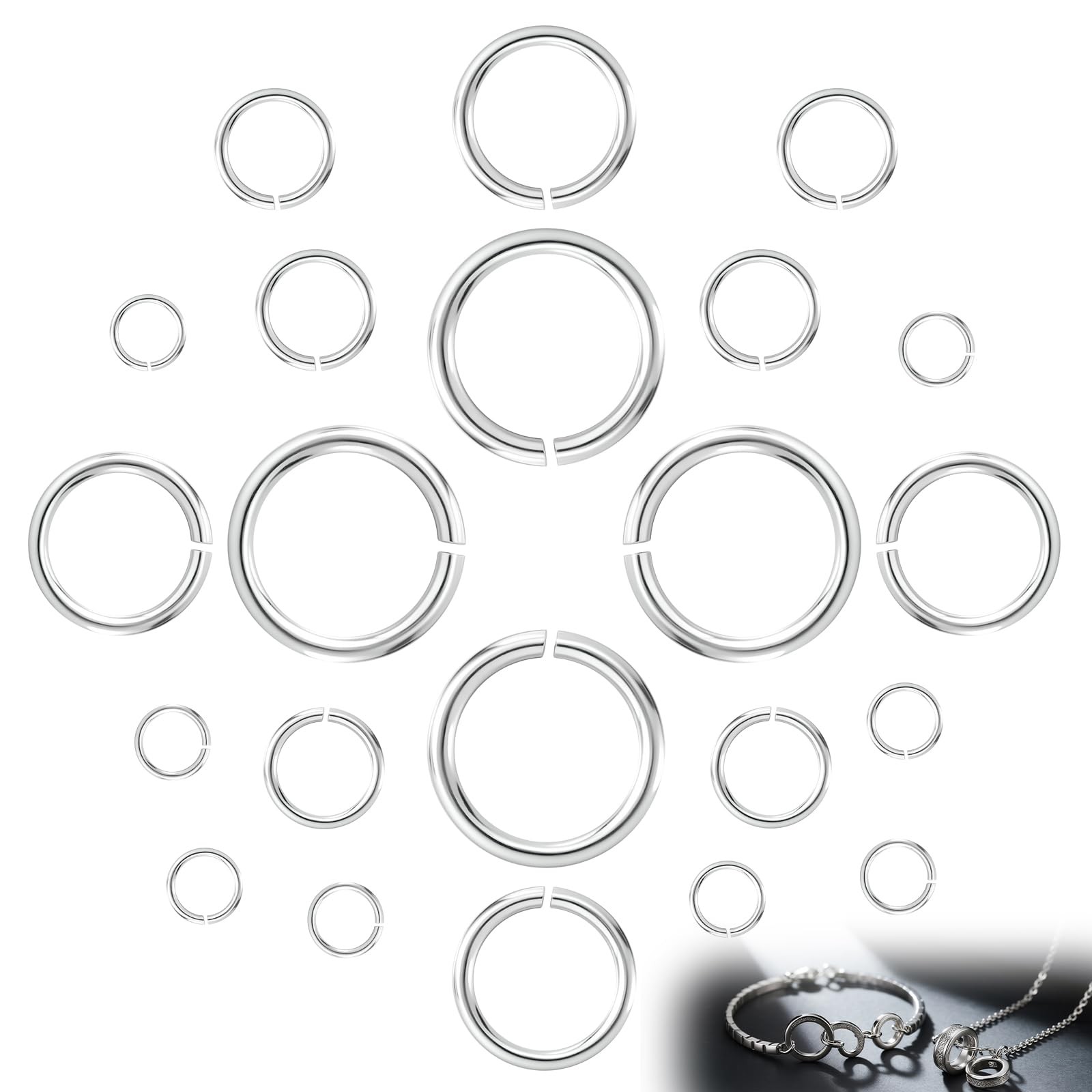 20Pcs 925 Sterling Silver Jump Ring Set 3-6mm Open Split Ring for Jewelry Making
