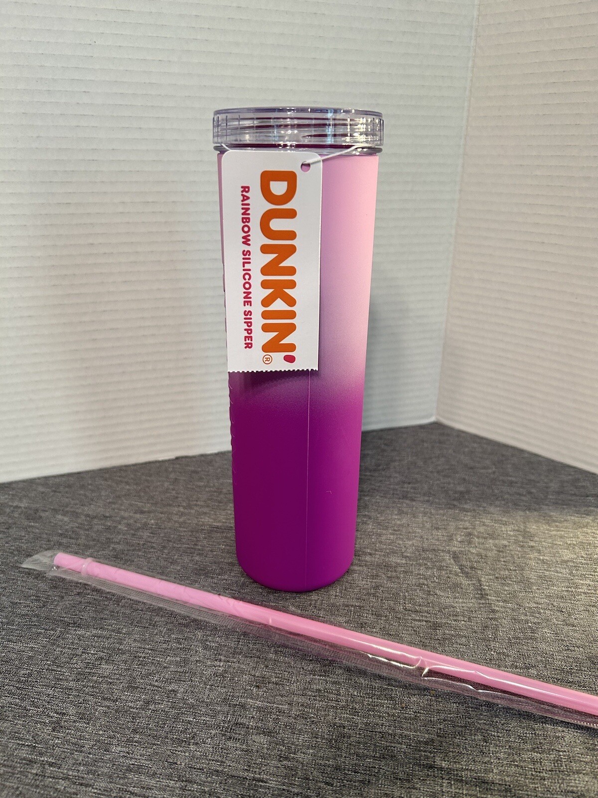 Dunkin Summer 2024 Silicone Ombré Slim Sipper Tumbler Purple NWT