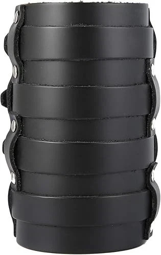 Mens Leather Wide Triple Strap Cuff Wrap Gauntlet Wristband Buckle Fastening