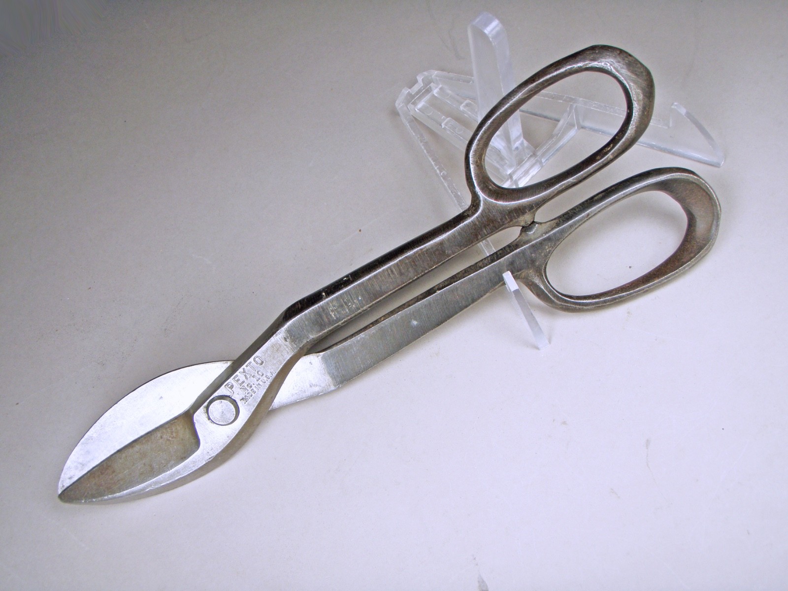 Vintage Pexto No 10 Tin Snips 11.5″ OAL Cuts 24ga Stainless Made in USA ==EXC==