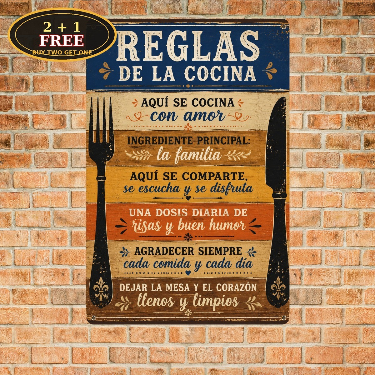 Spanish Kitchen Rules Retro Metal Sign Vintage Dining Room Restaurant Plaque